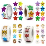 500/1000pcs Colorful Star Adhesive Holographic Star Stickers Zoo Farm Scrapbook Sticker Roll Labels For Kids DIY Gift Toys