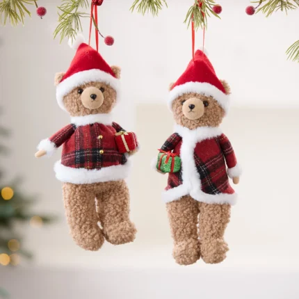 1PC Christmas Bear Christmas Tree Hanging Family Room Decoration Fabric Teddy Bear Hanging New Year 2025
