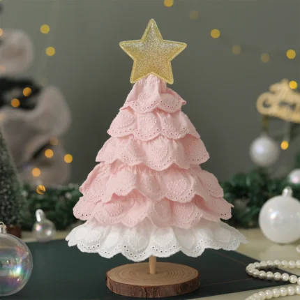 Christmas Tree Decoration for Desktop Party Background Decoration Creative Wooden Lace Skirt Tree 1 Set 1 Piece
