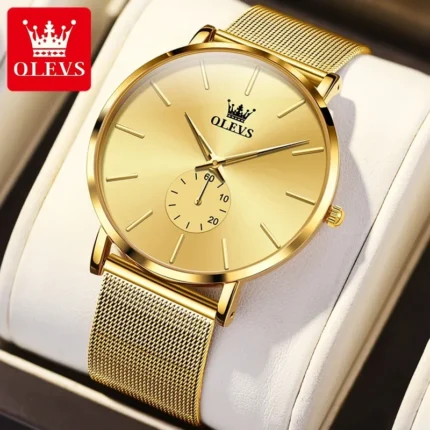Buy OLEVS 9954 Simplicity Quartz Watches for Men Ultra Thin 7.5 mm Fashion Chronograph Sports Wristwatch Mesh Strap Luxury Man Watch