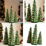 Christmas Trees E1PB Ceramic , Pre-Lit Hand-Painted Tabletop Holiday Decoration w/Multicolor Bulbs, LED Lights – Green