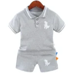 Summer Kids Outfits Baby Boys Clothes Set Dinosaur Printed Turn-down Collar T-Shirts Tops+ Shorts 2PCS/Suit Infant Clothing Sets