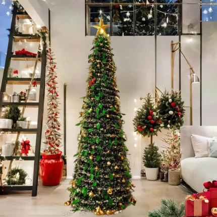 Christmas Tree 5 Ft Festival Ornament Faux Foldable Christmas Tree Christmas Decoration for Winter Holiday Season Decor Indoor