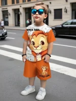 The 2025 summer new children's set features 3D printed cartoon lions, which are comfortable, soft, breathable and lightweight